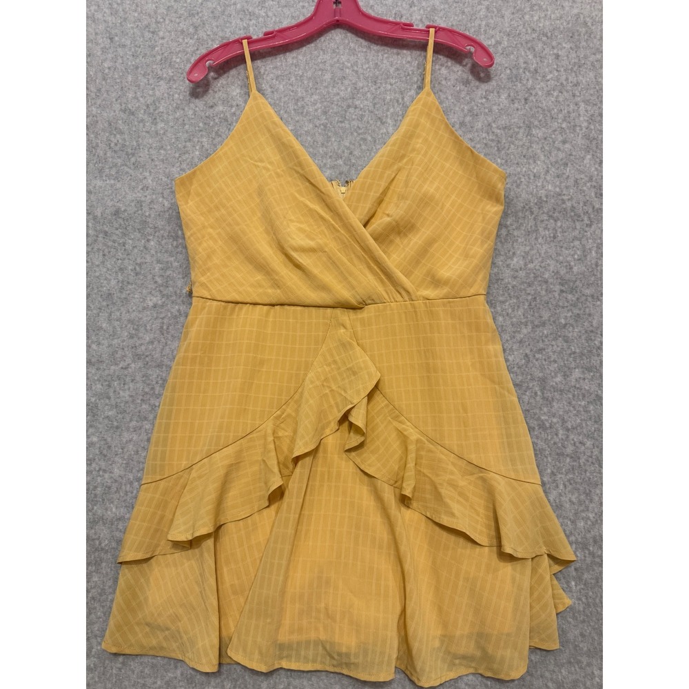 Mi Ami for Francesca's Gold Yellow Textured‎ Ruffle Mini Dress L New Cocktail